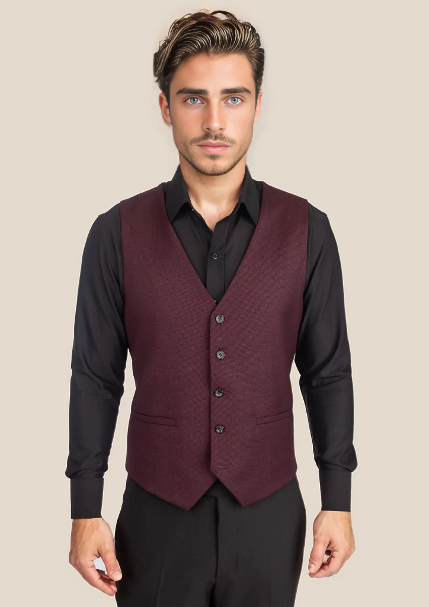 men's vests for summer -Deep Burgundy Birdseye Vest