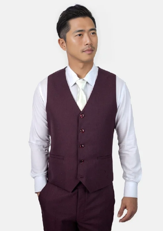 warm vest jackets for men -Burgundy Sharkskin Vest