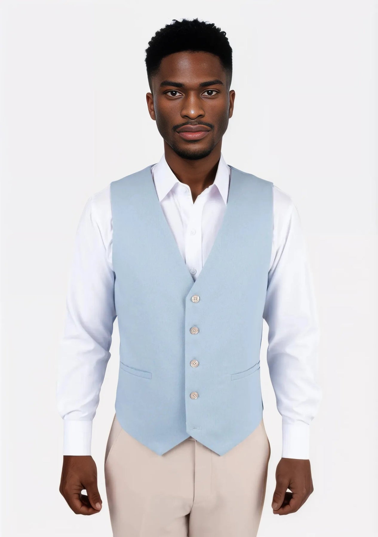 men's zippered waistcoats -Maya Blue Linen Blend Vest