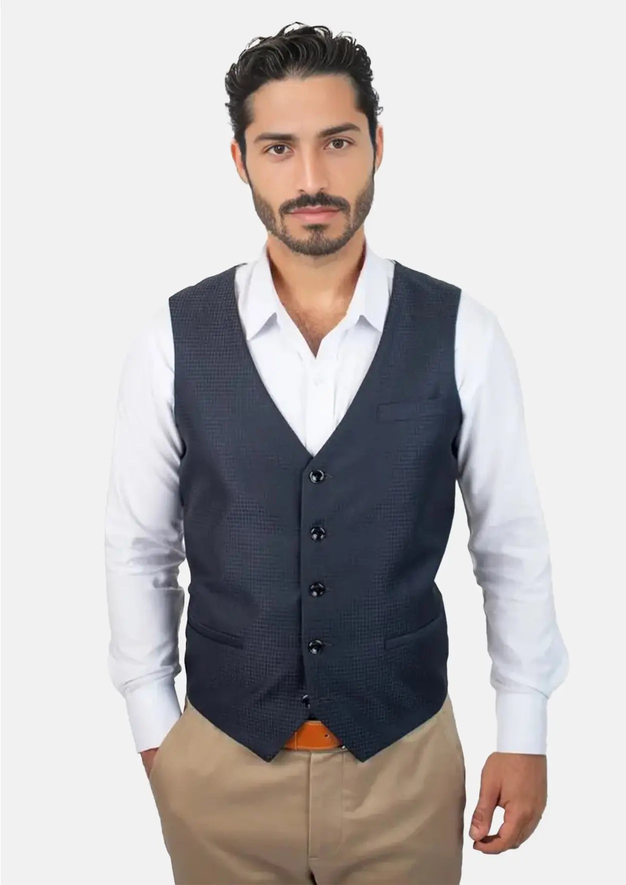 classic waistcoats for men -Graphite Blue Microcheck Vest