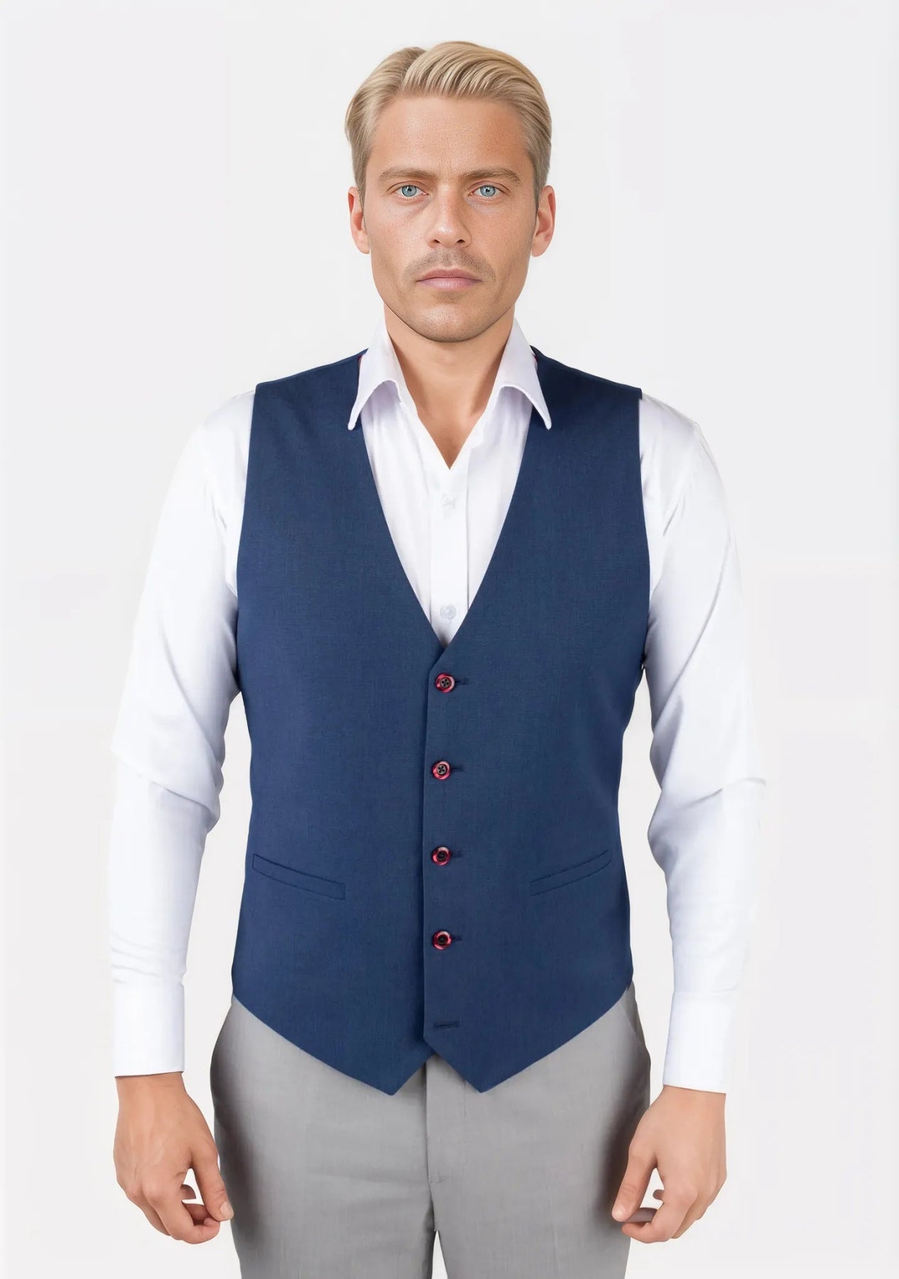 wool waistcoats for men -Deep Blue Crosshatch Vest