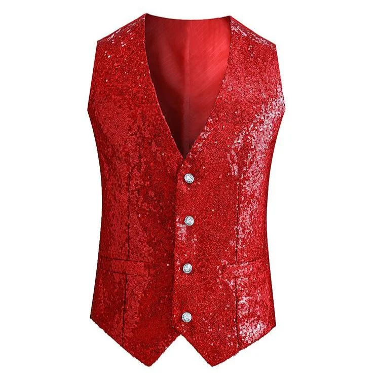 men's military-style vests -Men's Stylish Single-Breasted Red Vest