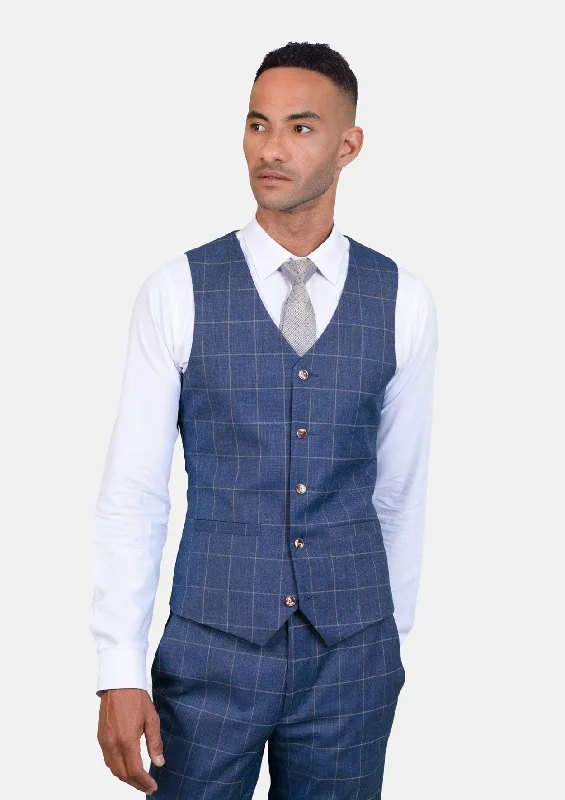 modern waistcoats for men -Lapis Blue Windowpane Vest