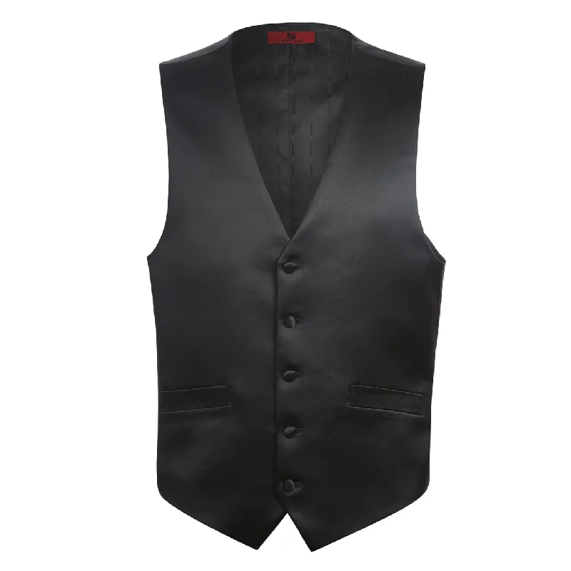 men's premium vests -Alessandro Vitello by Renoir Black Wedding Suit Classic Fit Satin Vest Satin-1