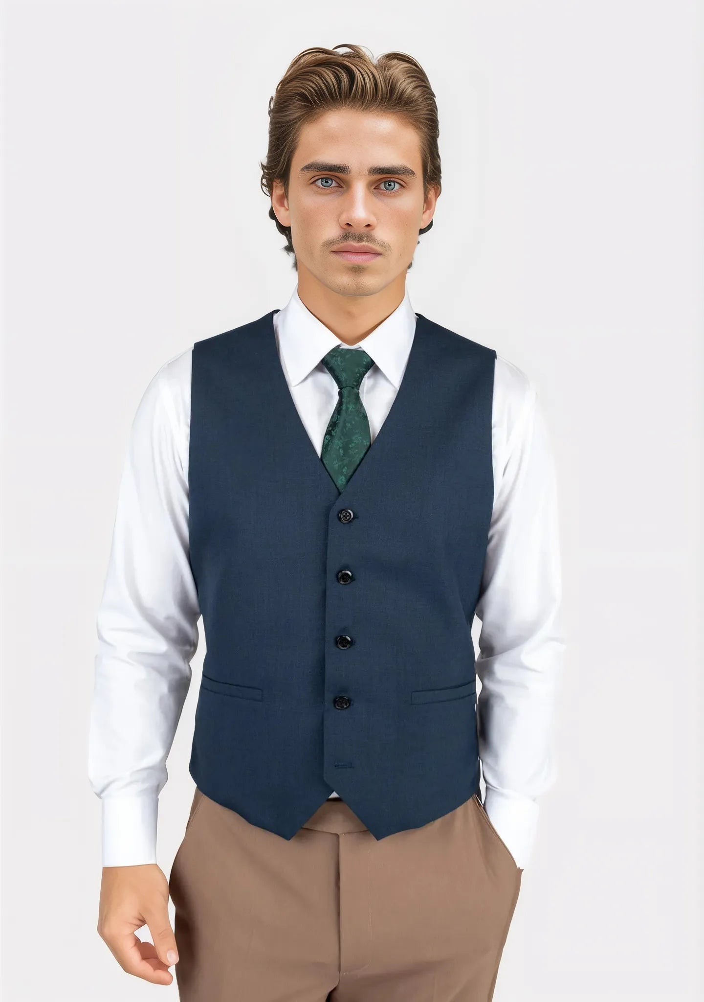 tailored vests for men -Aegean Blue Sharkskin Vest