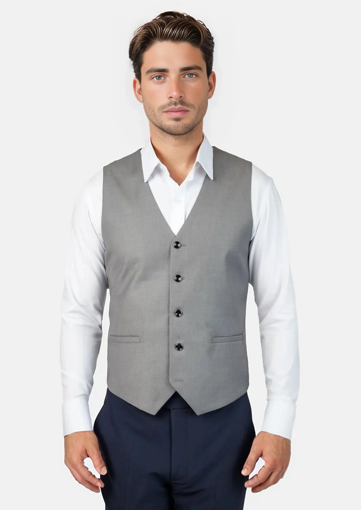 men's zip-up vests -Light Grey Twill Vest