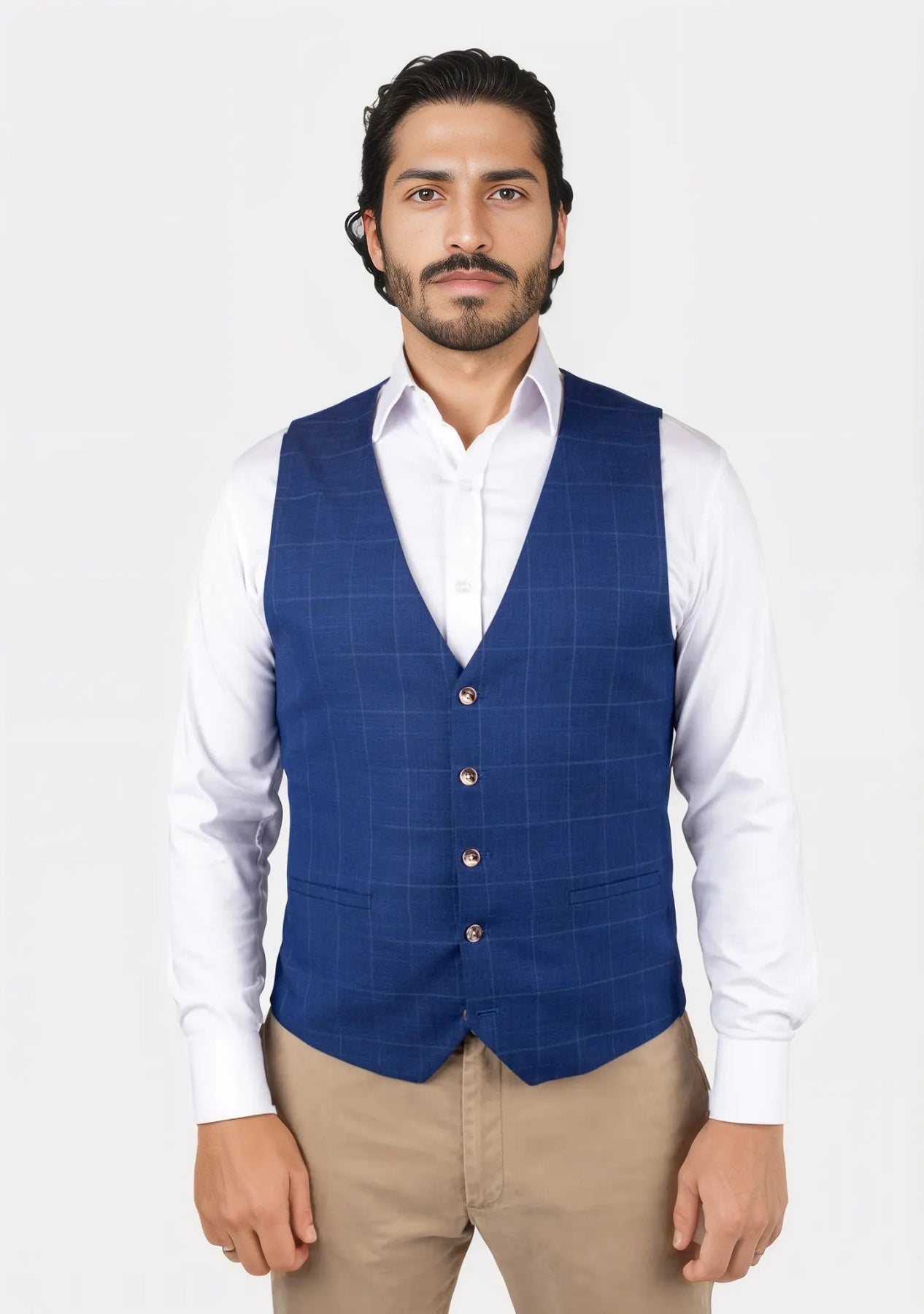 modern waistcoats for men -Empire Blue Windowpane Vest