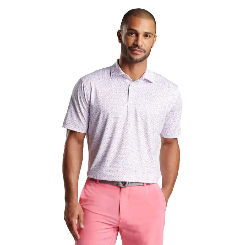 men's designer casual polo shirts -Peter Millar The Bees Knees Performance Jersey Polo Shirt - White/Hula Pink