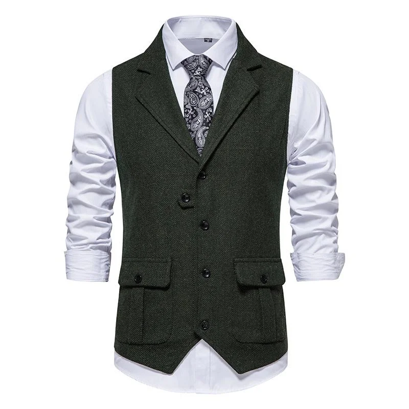 men's vest jackets -Men's Tweed Vintage Wedding Green Vest