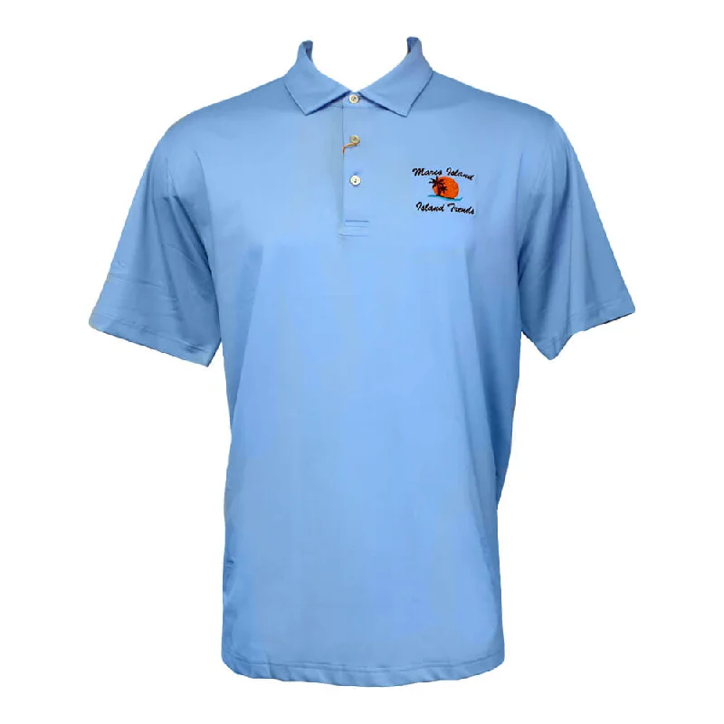 men's polo shirts for golf tournaments -Peter Millar Marco Island Sunshine Solid Performance Jersey Sean Self Collar Polo Shirt - Cottage Blue