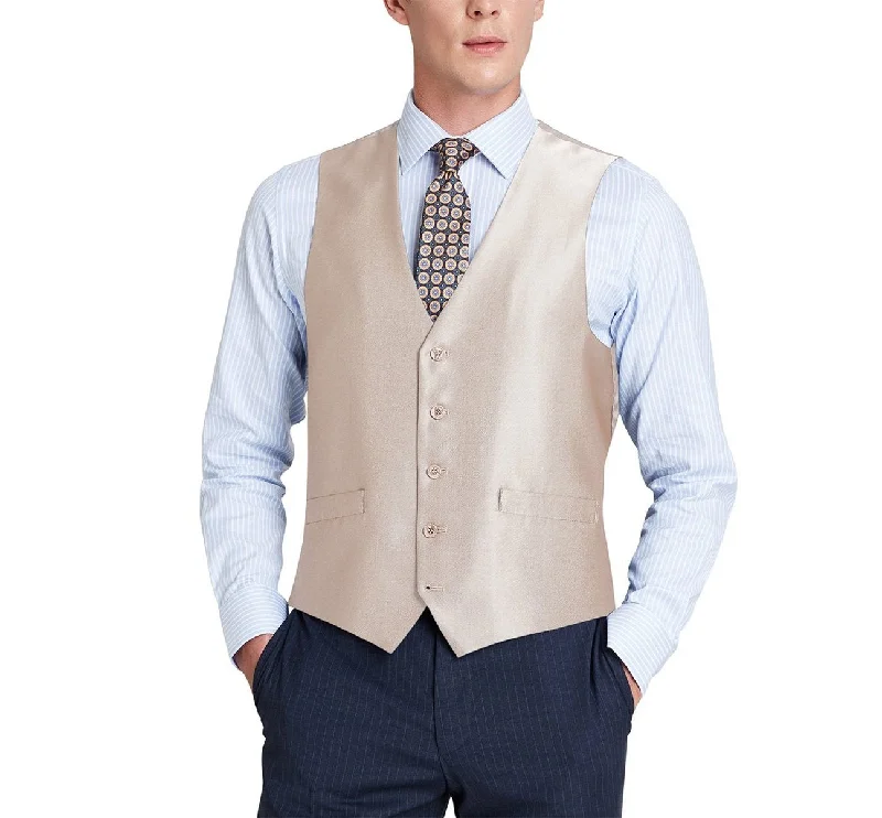 wool vests for men -Alessandro Vitello by Renoir Beige Formal Regular Fit Suit Vest Sharkskin Waistcoat 207-3