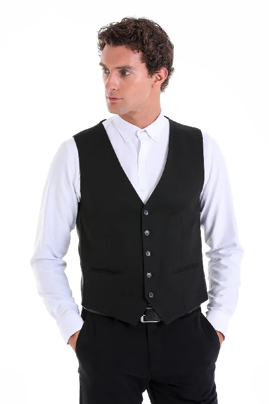 men's fashionable vests -Slim Fit Notch Lapel Black Vest