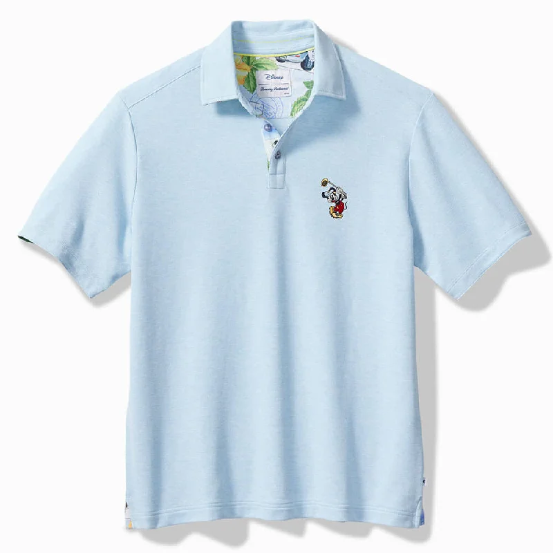 men's designer polo shirts -Tommy Bahama Islandzone Disney Postcard To Paradise Polo Shirt - Light Sky Heathered