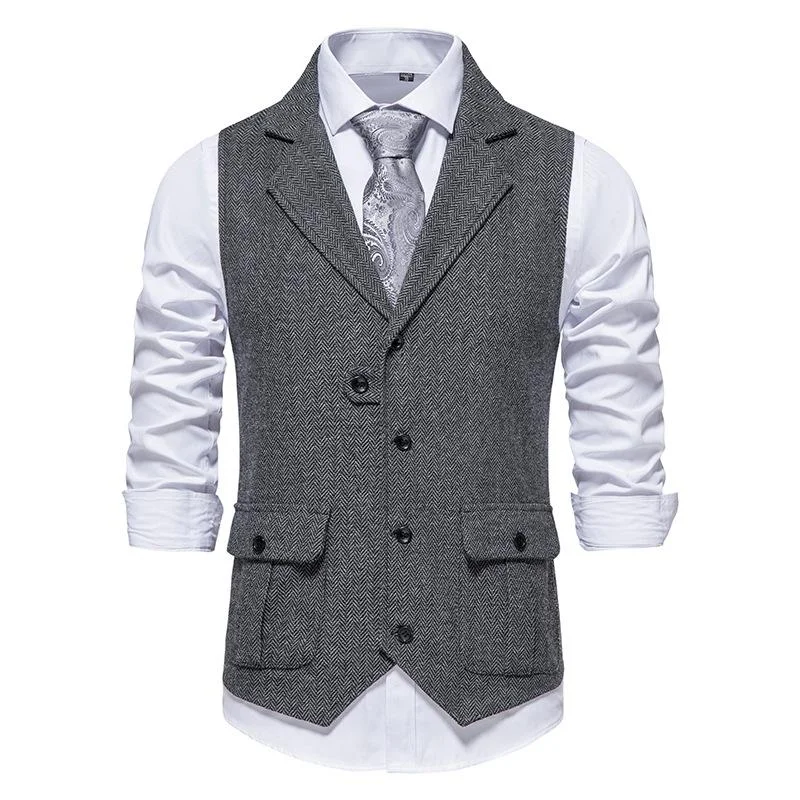 men's fleece vests -Men's Tweed Vintage Wedding Gray Vest