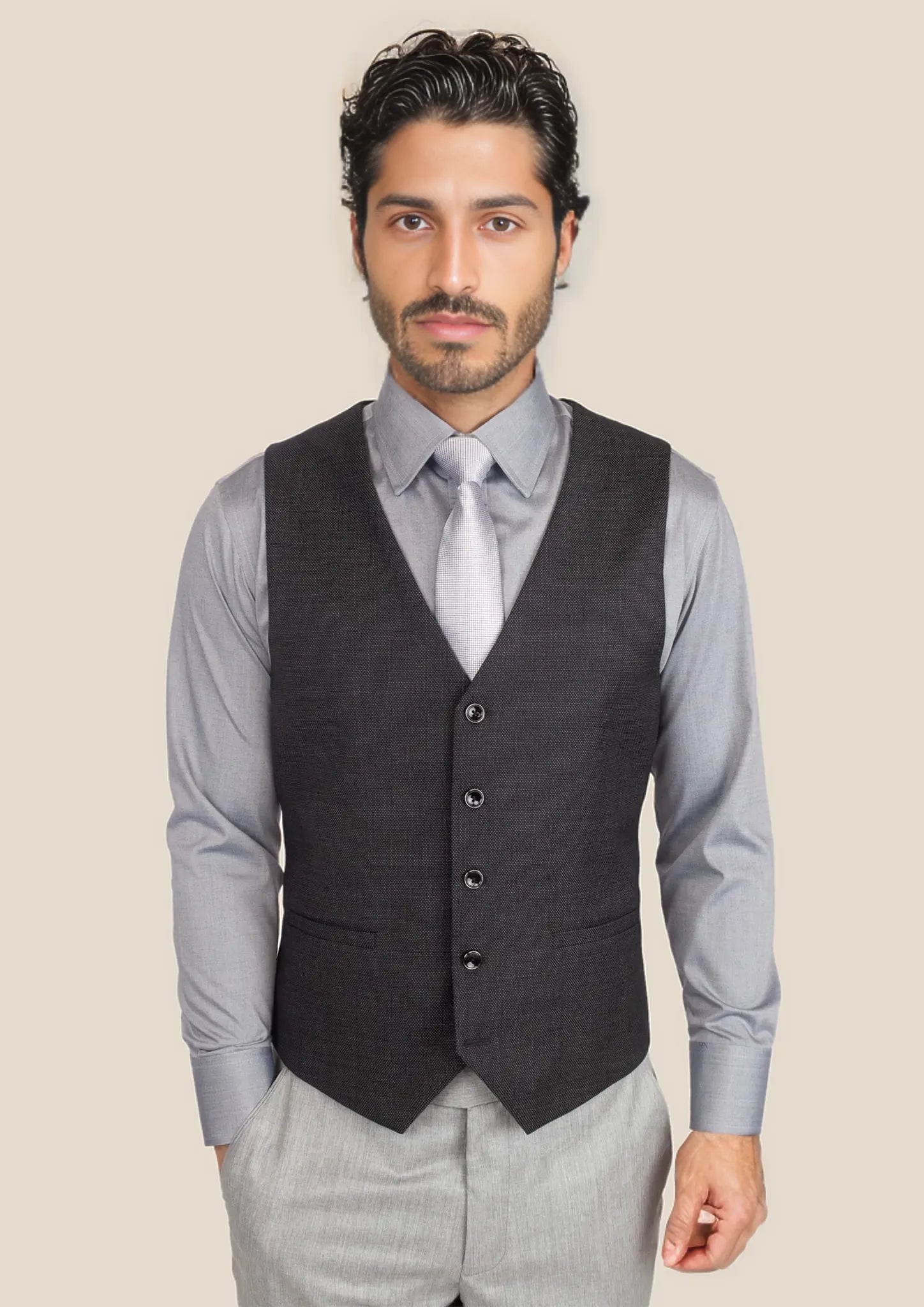 leather vests for men -Black Pindot Vest