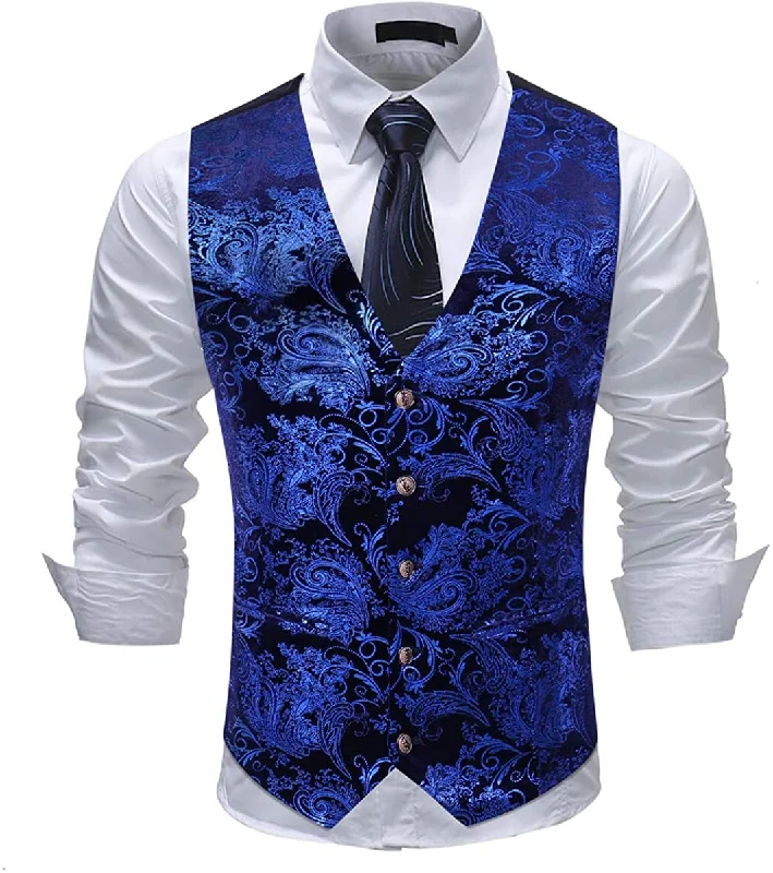 men's vest for evening wear -Men's Metallic Printed Vest Navy Blue