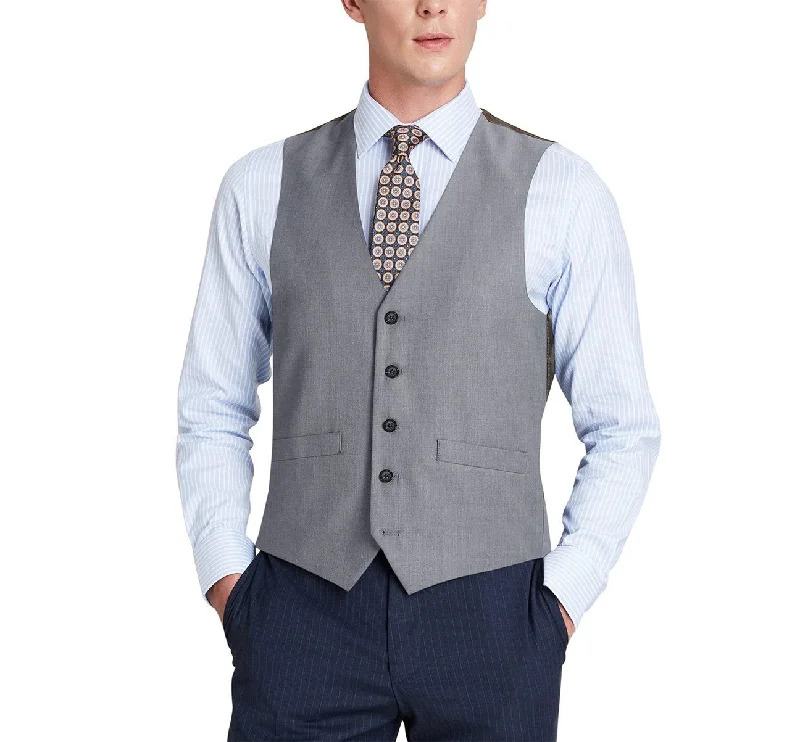 men's formal vest jackets -Alessandro Vitello by Renoir Light Grey Wool Suit Vest Regular Fit Dress Suit Waistcoat 508-5