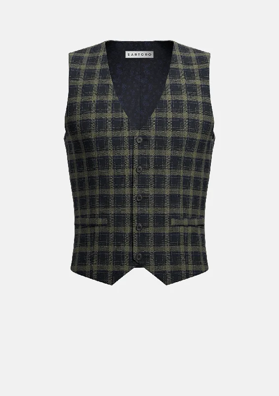 casual outdoor vests for men -Black & Gold Check Vest