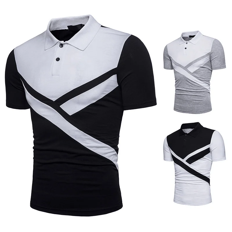 men's vintage polo shirts -Irregular Stitching Short-Sleeved T-Shirt Polo Shirt