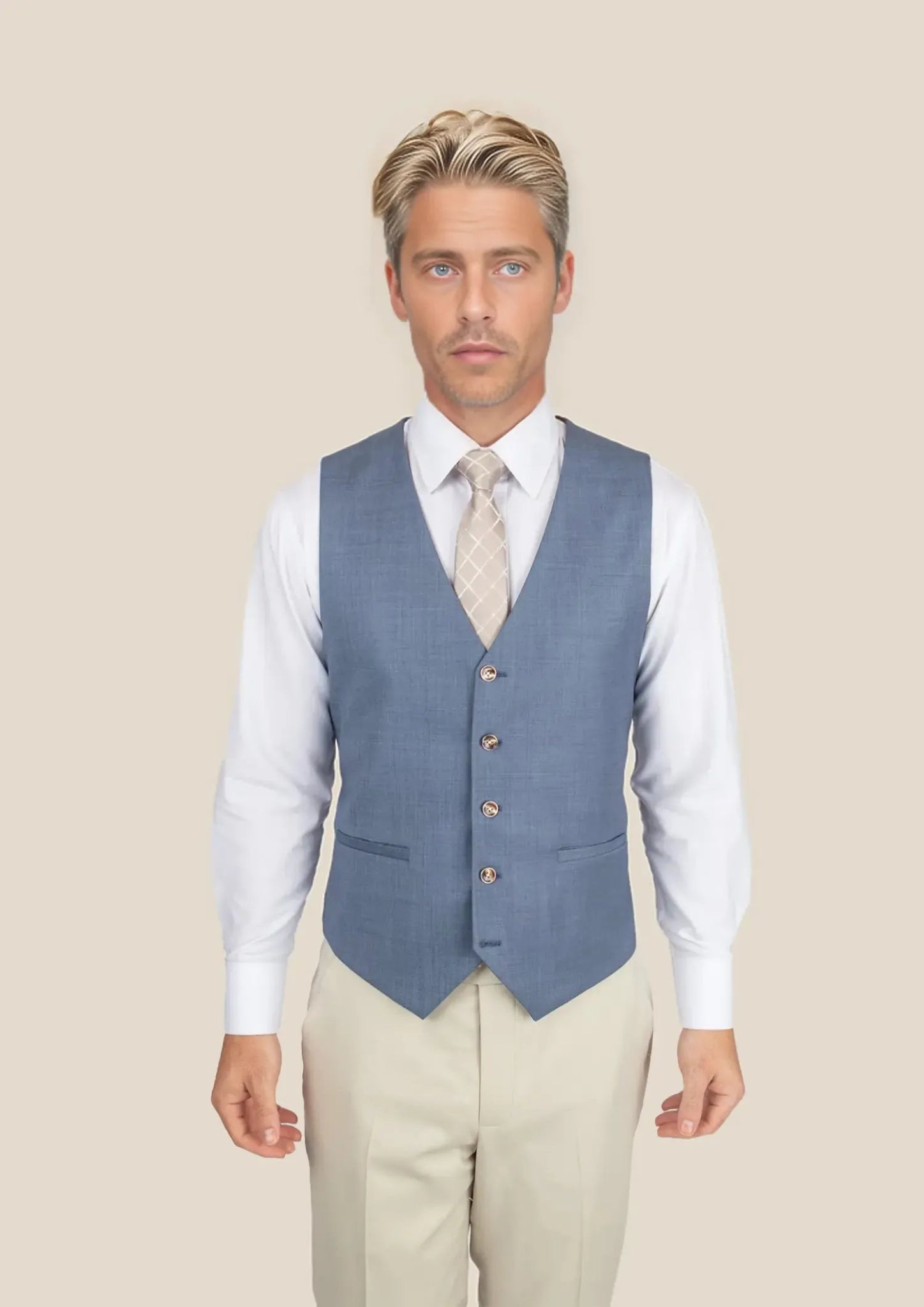 wool waistcoats for men -Vista Blue Sharkskin Vest