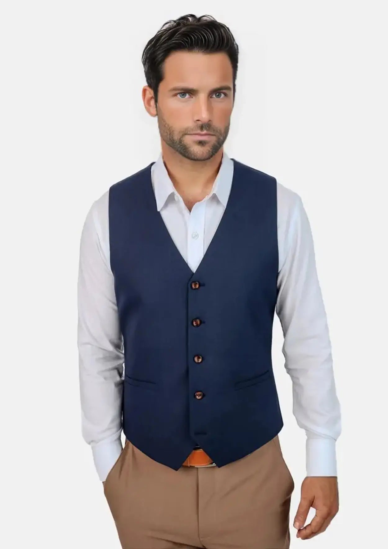 vests for layering for men -Deep Blue Sharkskin Vest