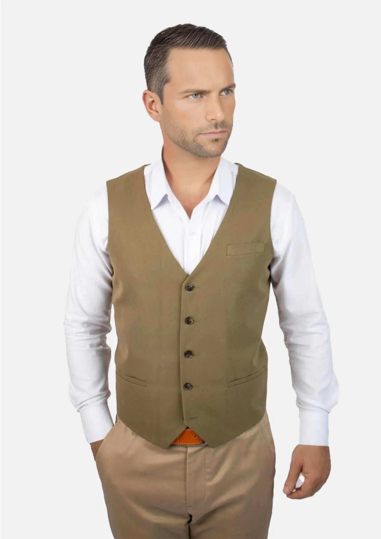 men's vests for layering with shirts -British Khaki Cotton Vest