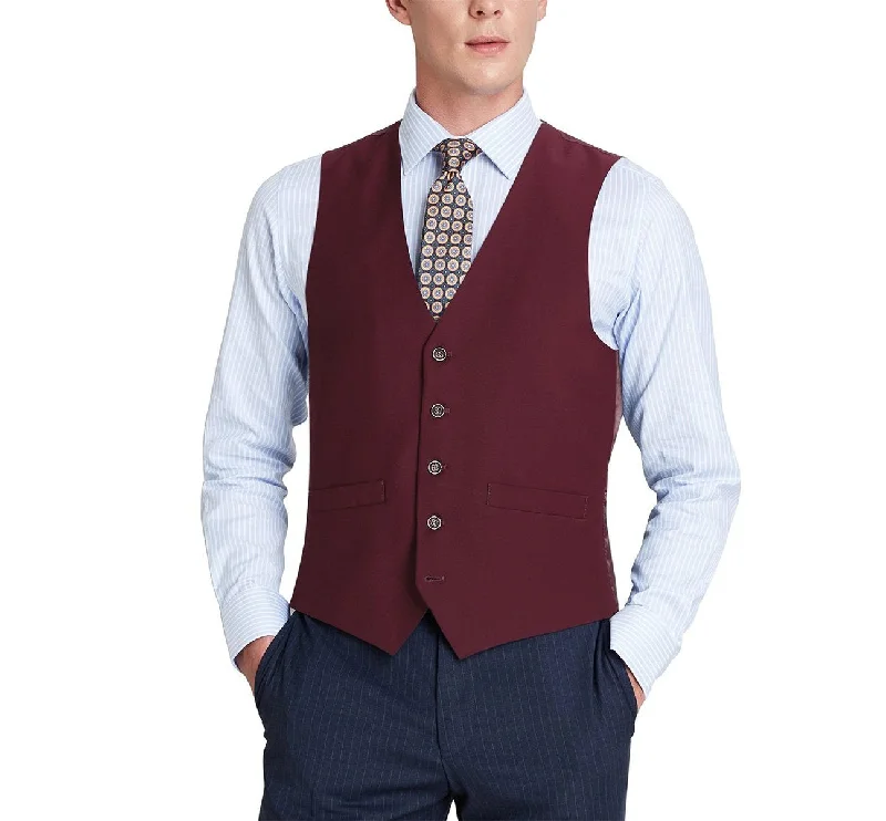 men's checkered vests -Alessandro Vitello by Renoir Burgundy Business Suit Vest Regular Fit Dress Suit Waistcoat 201-8