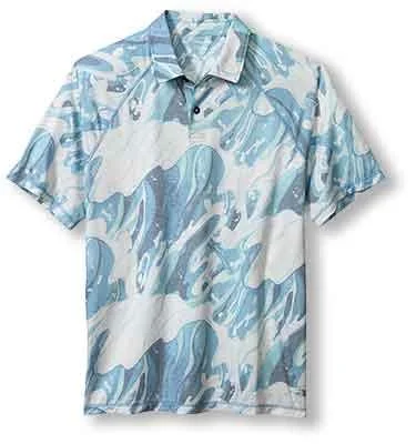 stylish polo shirts for men -Tommy Bahama Rising Tides Polo Shirt - Banff Blue