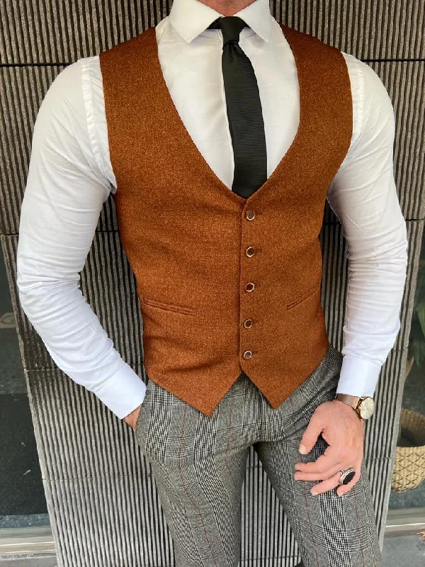 tailored waistcoats for formal occasions -Rick Slim Fit Plaid Camel Vest