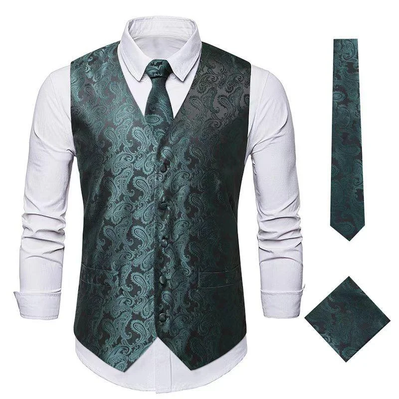 men's waistcoats for business -Men's Paisley Waistcoat Set Green Vest