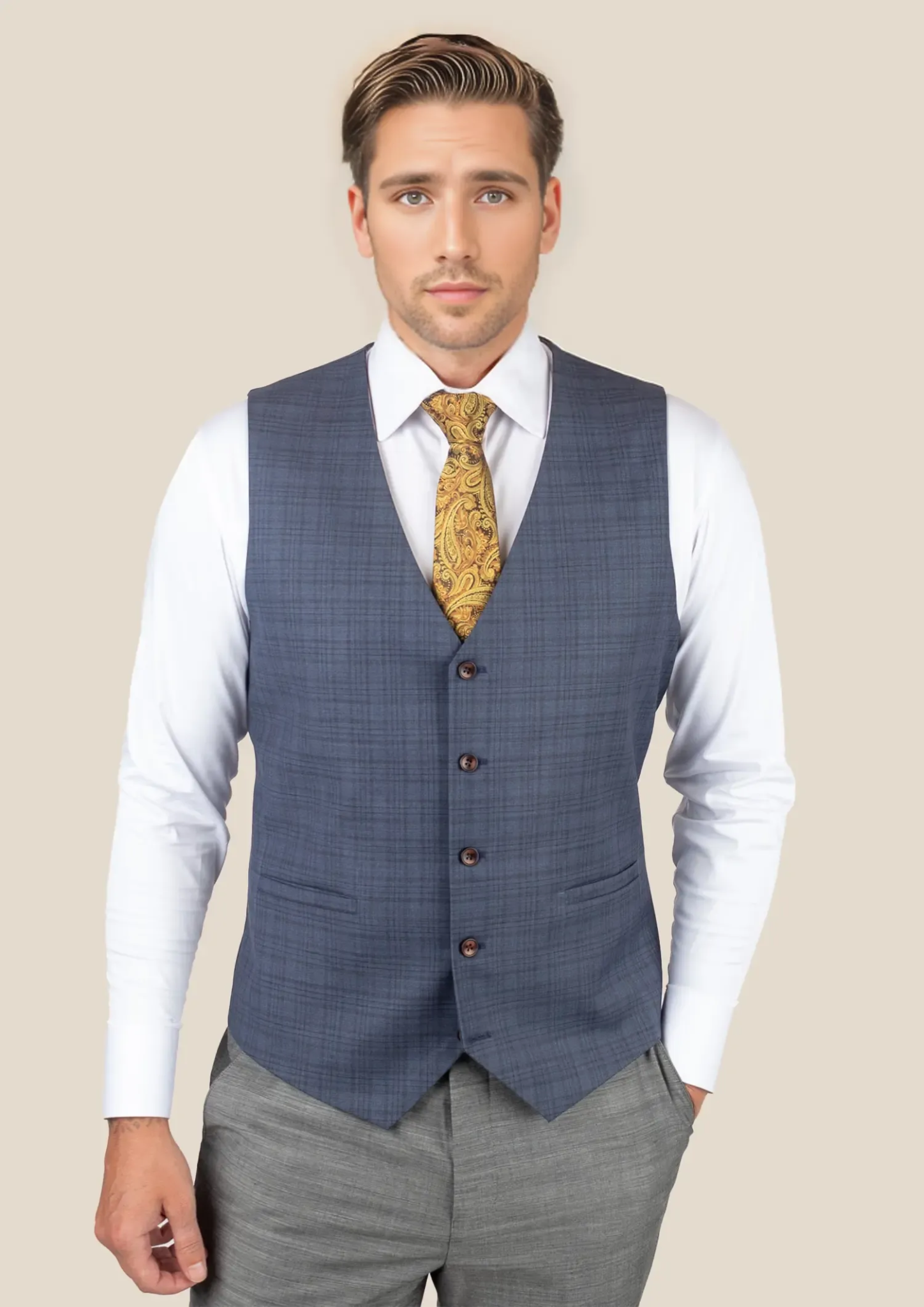 men's dress vests -Twilight Blue Plaid Vest