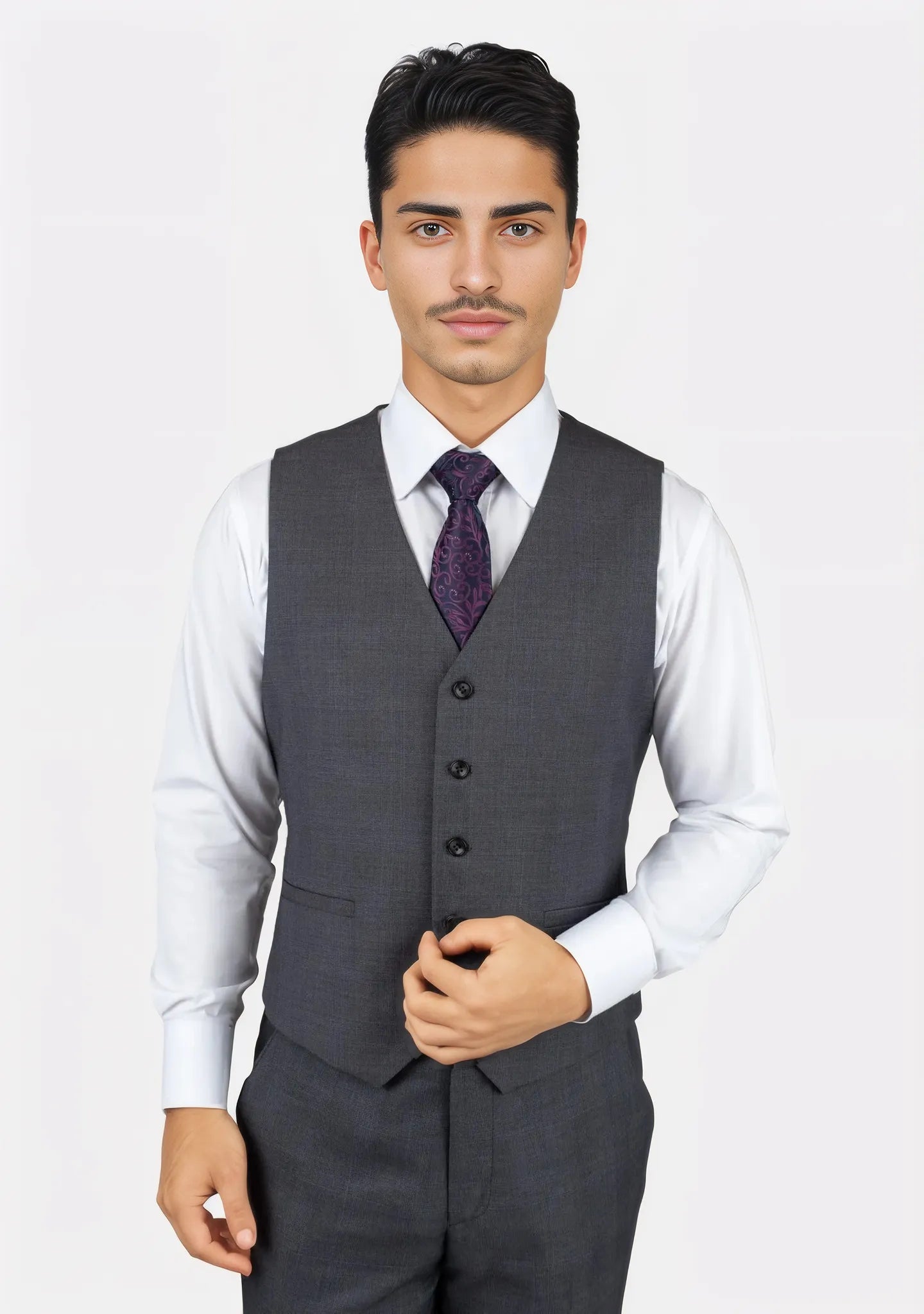 men's dress vests -Charcoal Prince of Wales Vest