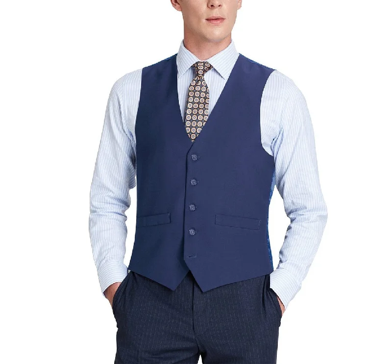 men's slim-fit sleeveless vests -Alessandro Vitello by Renoir Royal Blue Business Suit Vest Regular Fit Dress Suit Waistcoat 201-20