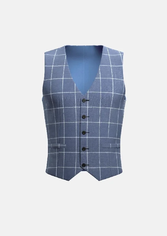 formal waistcoats for men -Blue Windowpane Vest