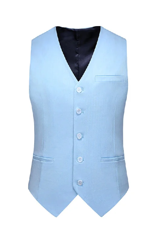 men's checkered waistcoats -Men's Sky Blue Single Breasted Vest