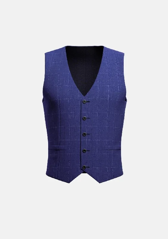 cotton waistcoats for men -Regal Blue Windowpane Vest