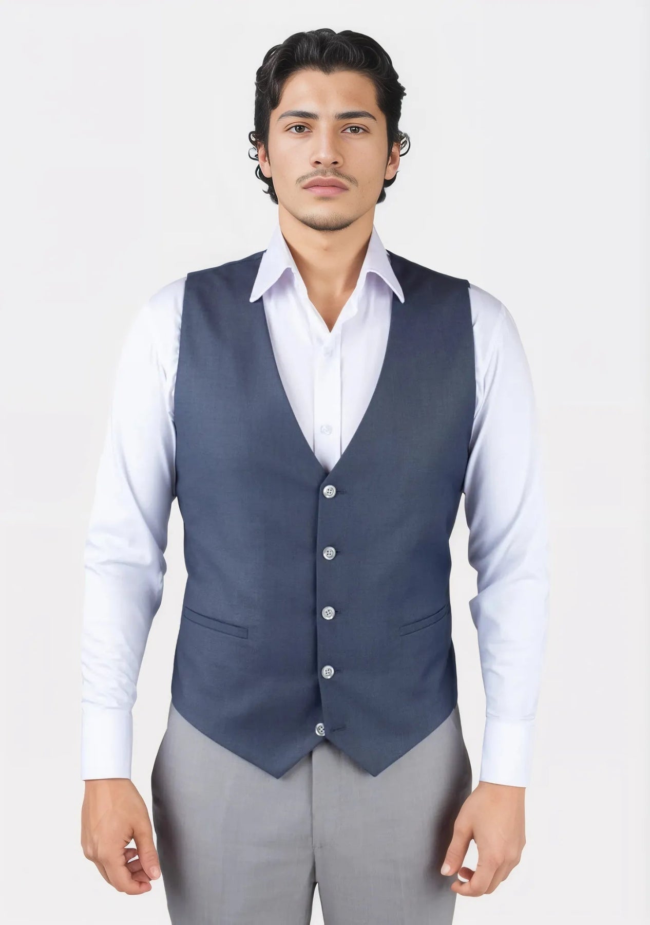 men's casual plaid vests -Slate Grey Twill Vest