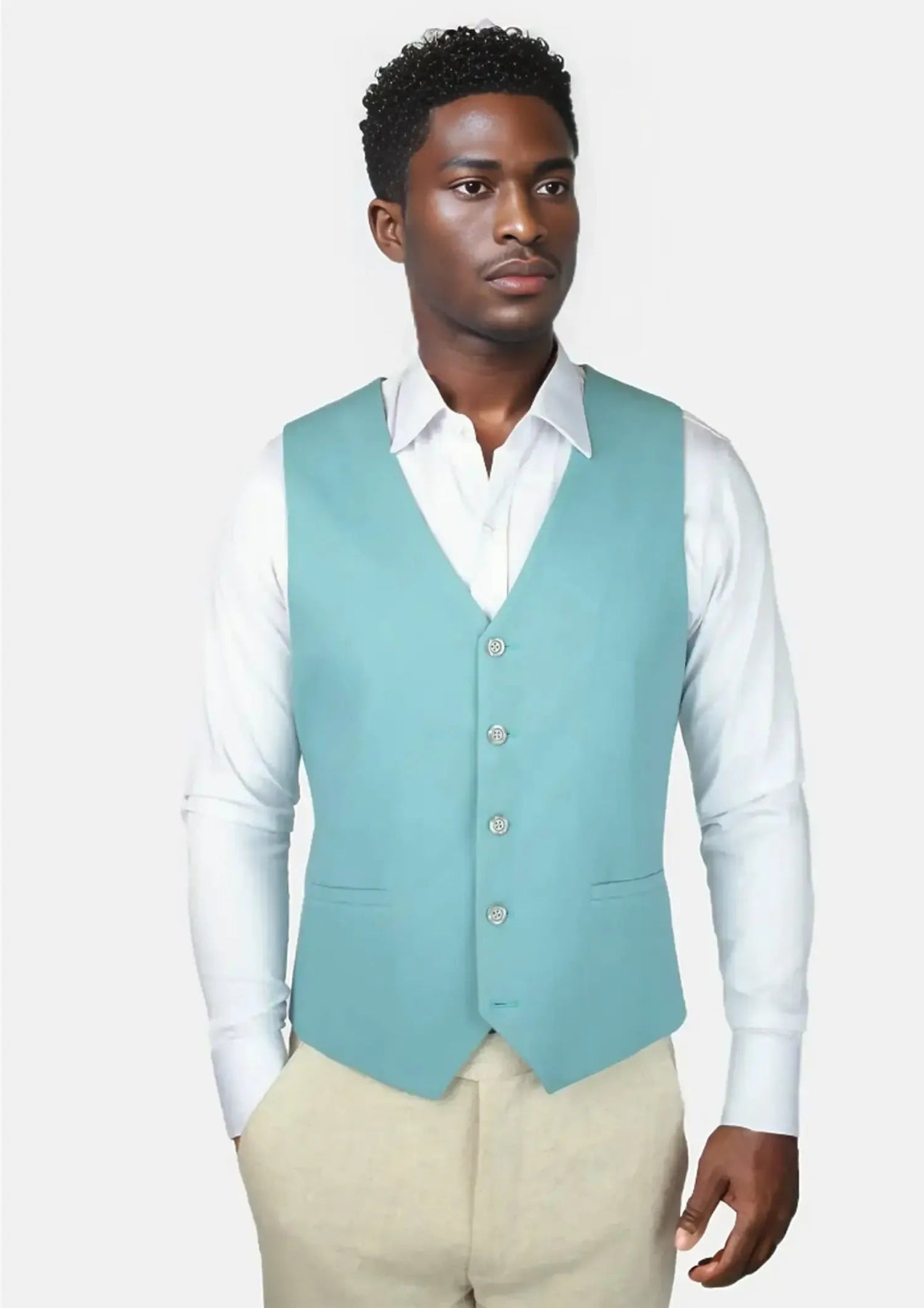 casual outdoor vests for men -Capri Blue Linen Blend Vest