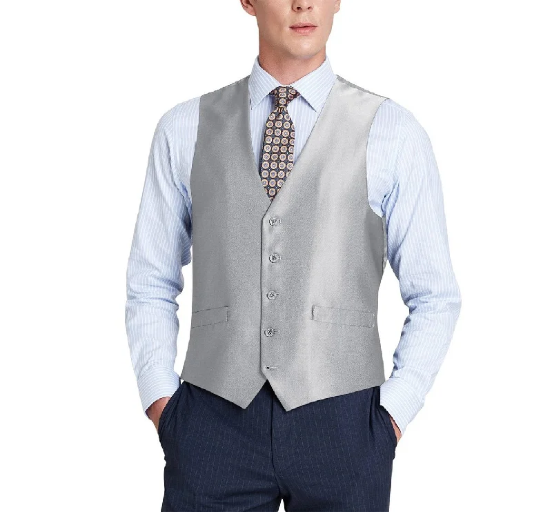 cotton vest jackets for men -Alessandro Vitello by Renoir Grey Formal Regular Fit Suit Vest Sharkskin Waistcoat 207-2