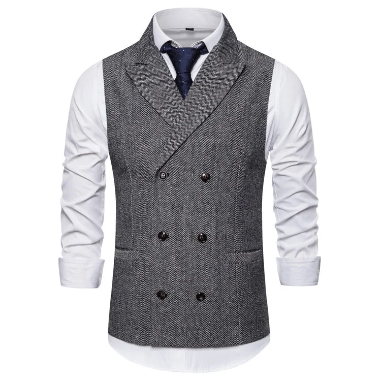 men's stylish knit vests -Men's Herringbone Two Breasted Vest