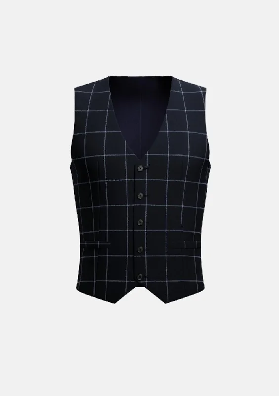 men's cotton vests -Deep Navy Windowpane Vest