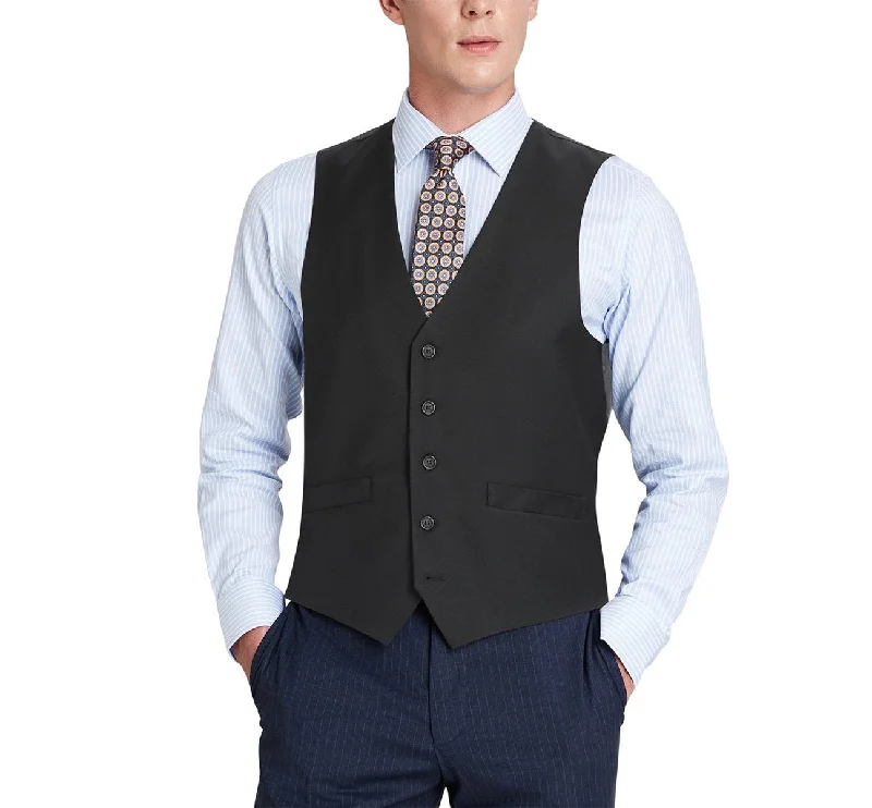 men's zippered vest jackets -Alessandro Vitello by Renoir Black Business Suit Vest Regular Fit Dress Suit Waistcoat 201-1