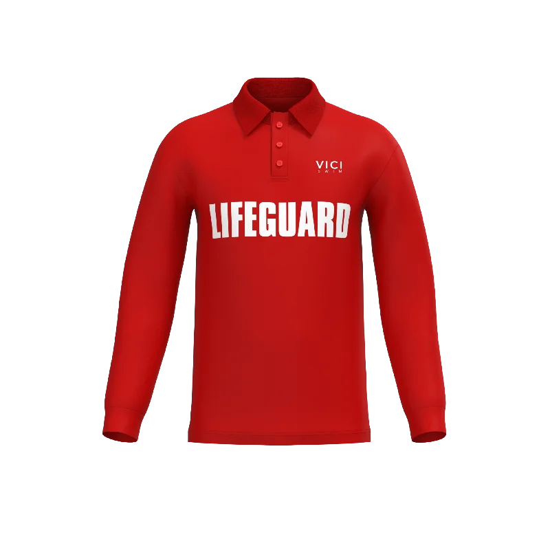 stylish long sleeve polo shirts -Lifeguard Polo Shirt - Red Long Sleeve