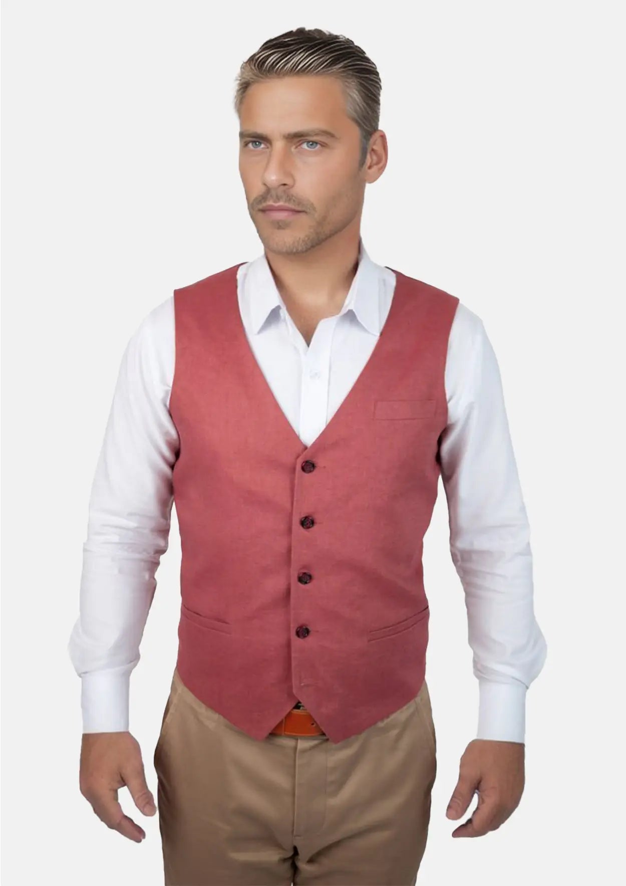 smart casual vests for men -Tuscan Red Linen Vest