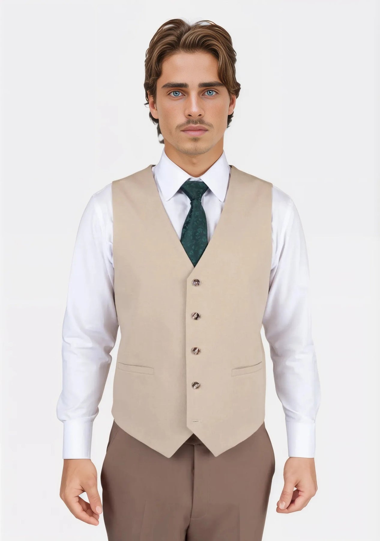 men's zippered vest jackets -Simply Taupe Linen Blend Vest