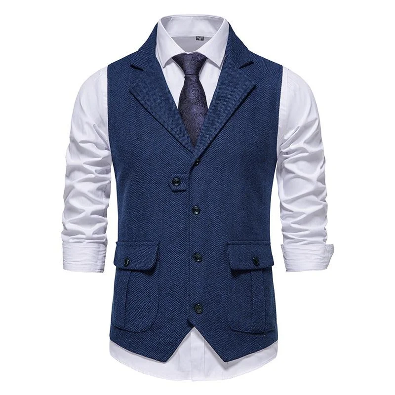 men's puffer vests -Men's Tweed Vintage Wedding Blue Vest