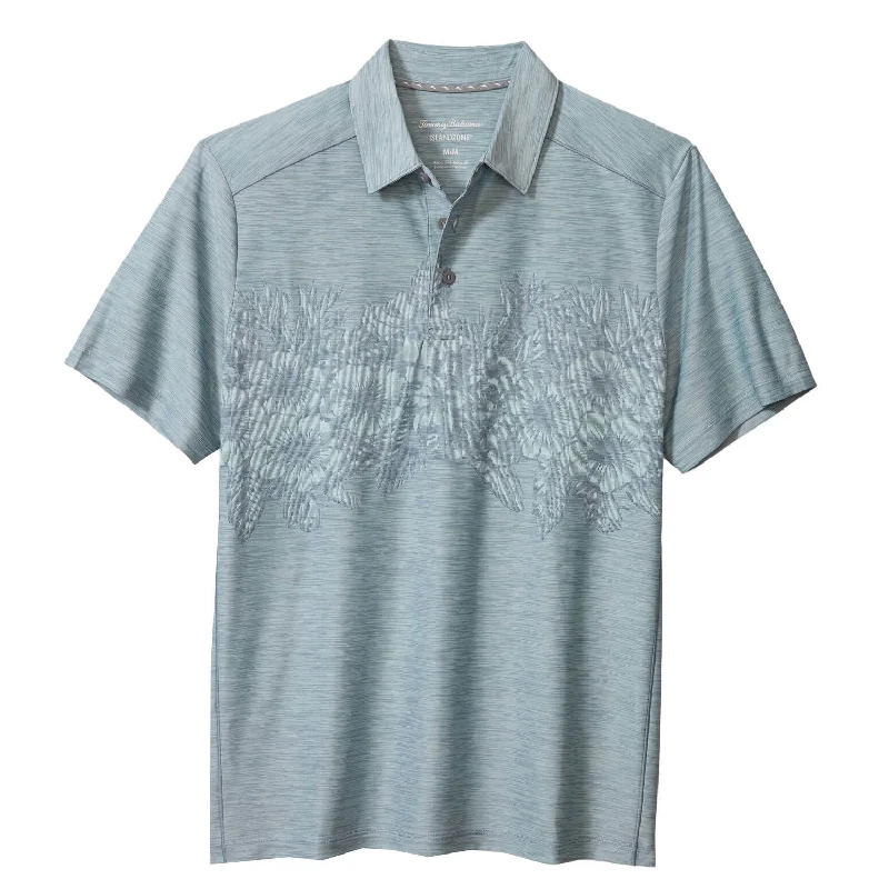 cotton polo shirts for men -Tommy Bahama IslandZone Palm Coast Hibiscus Border Polo Shirt - Sterling Blue