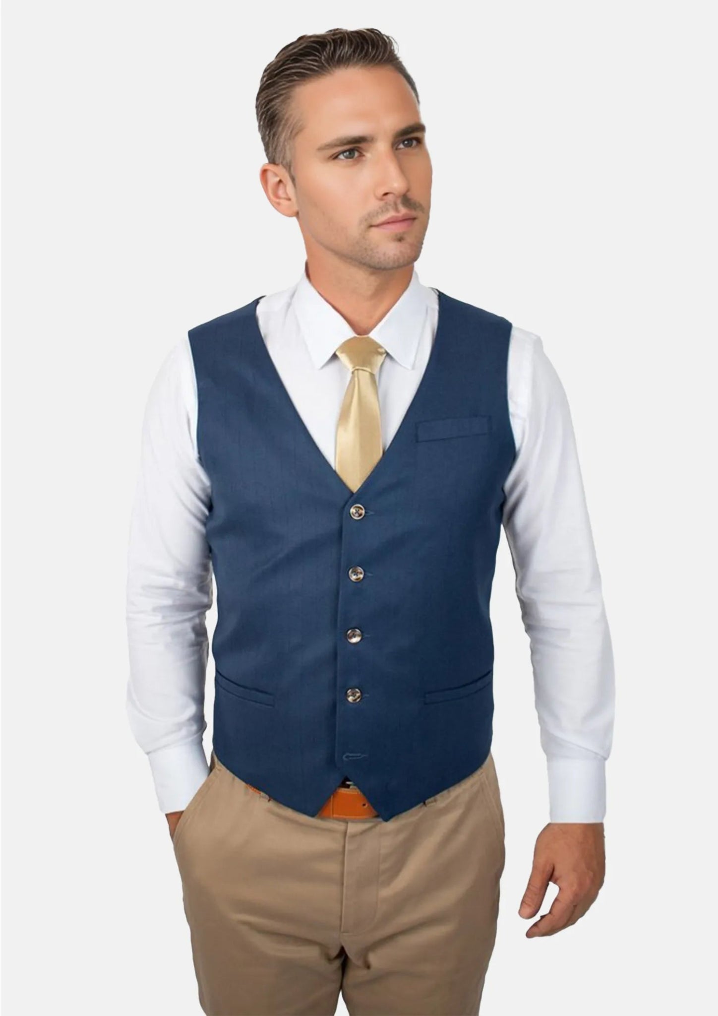 men's formal vest options -Prussian Blue Pinstripe Vest