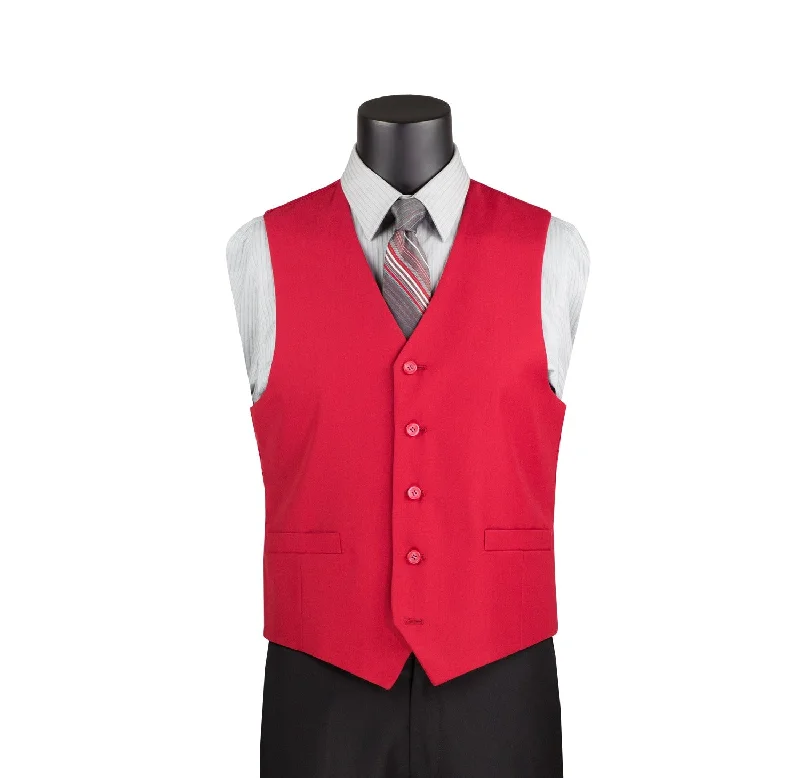 men's vests for layering with shirts -Terra Collection: Red Solid Color Single Breasted Slim Fit Vest