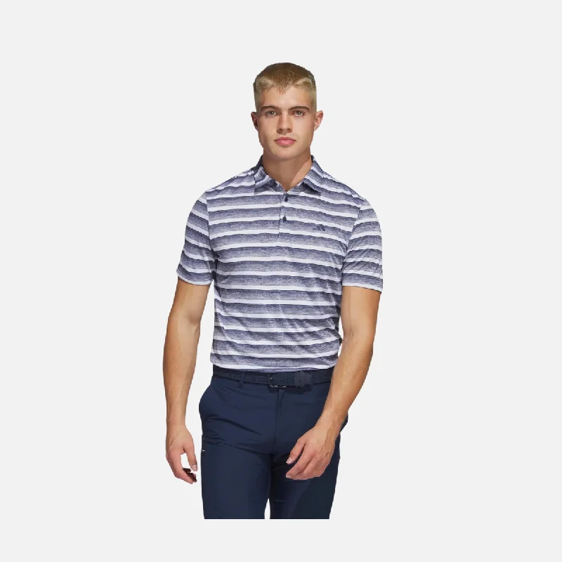 men's polo shirts for sports -Adidas Two-Color Striped Polo Shirt -Collegiate Navy/White